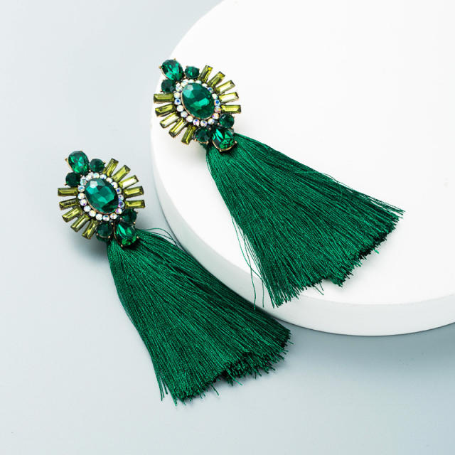 Bohemian diamond long-style thread tassel earrings