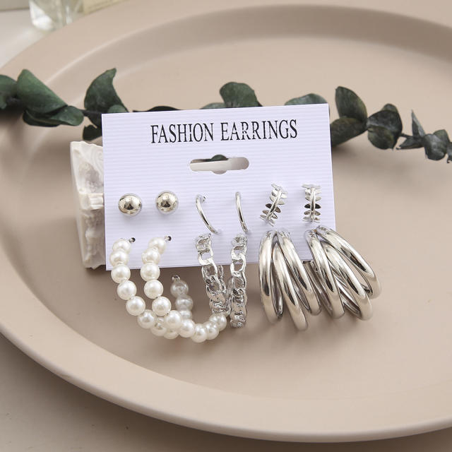 Fashion Stud earrings Pearl Earrings Set 6 pairs