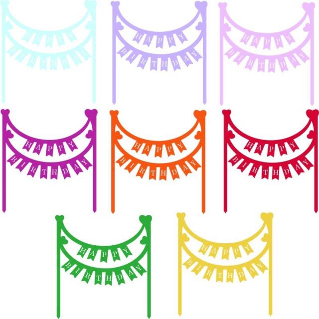 candy color bunting happy birthday cake toppers