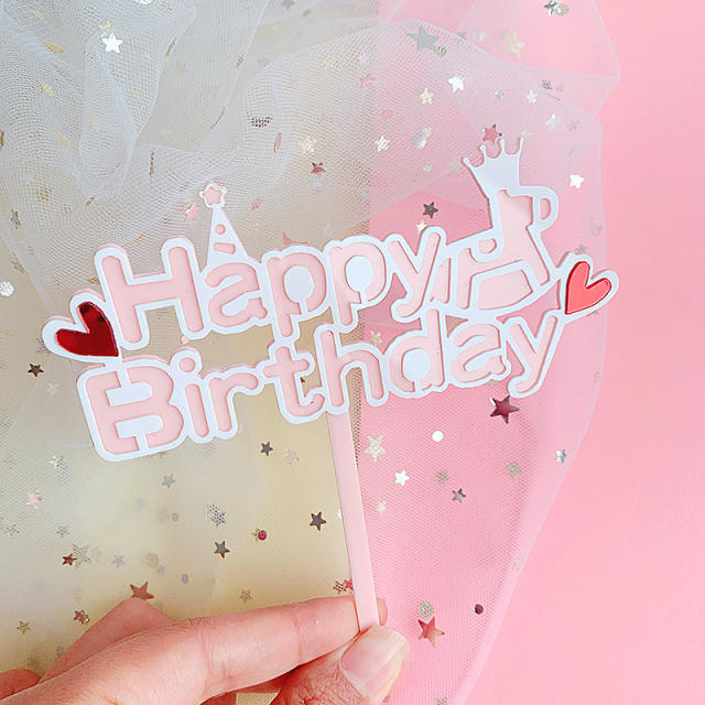 INS pink color happy birthday cake toppers