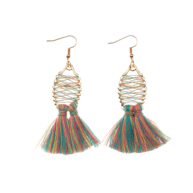 Fish-shaped long-style thread tassel earrings