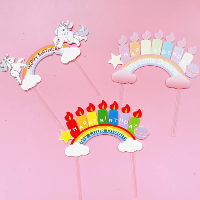 Rainbow cloud happy birthday cute cake toppers