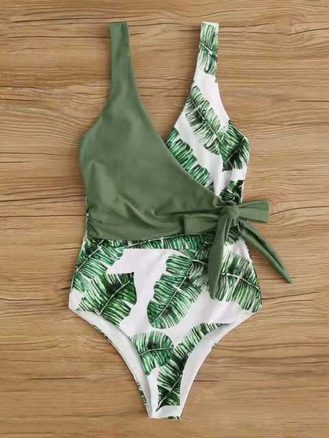 Leaf print one piece swimsuit