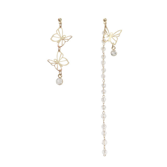 Butterfly pearl chain tassel earrings