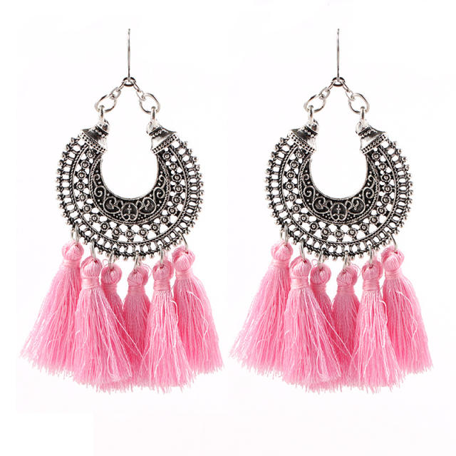 Metal hoop tassel earrings