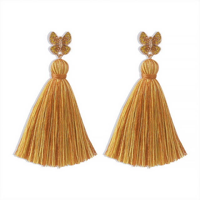 Diamond Butterfly long-style thread tassel earrings