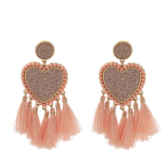 Heart thread tassel earrings