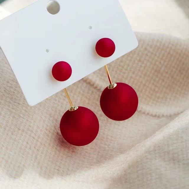 925 silver needle red pearl jacket earrings