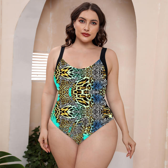 Patterned one piece plus size swimsuit