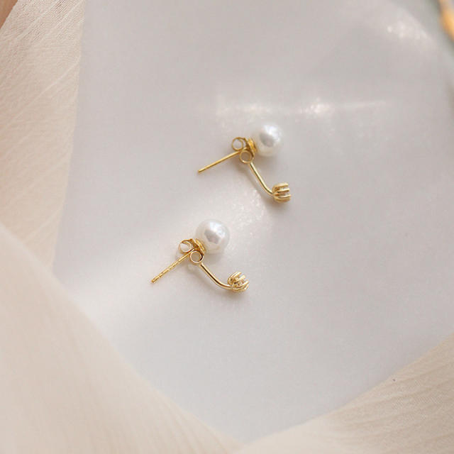 925 silver needle pearl cubic zircon jacket earrings