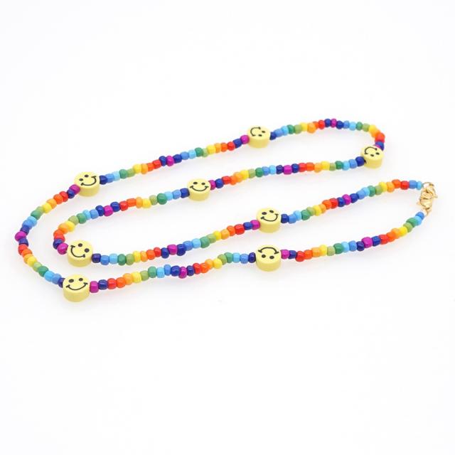 Boho seed beads smile face mask glasses chain