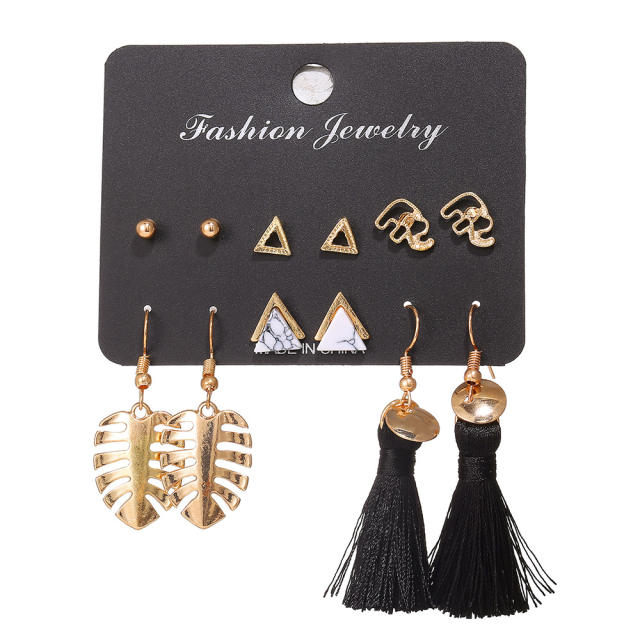 Triangle elephant tassel earrings  6 pairs set