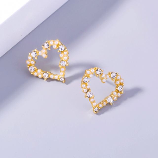 Pearl Rhinestone heart hoop earrings