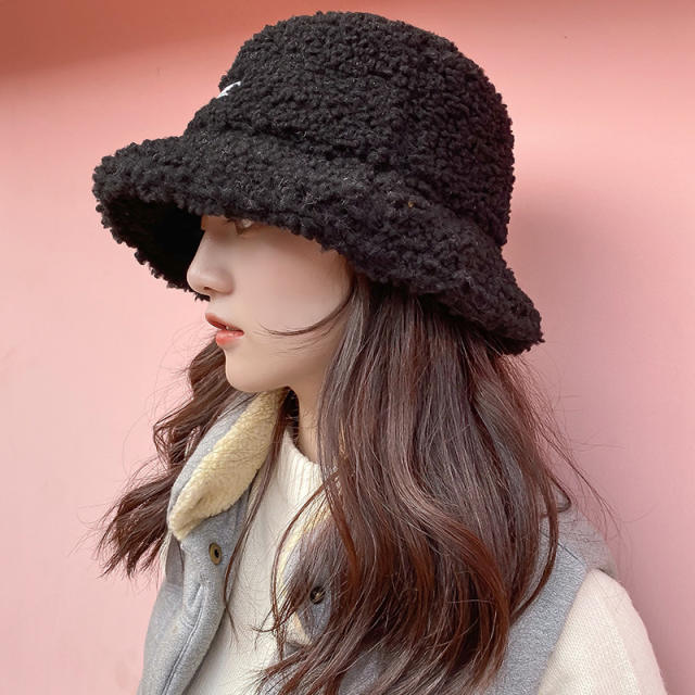 Winter solid color warm bucket hat