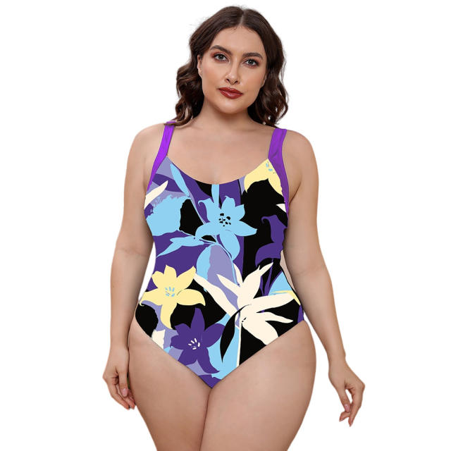 Patterned one piece plus size swimsuit