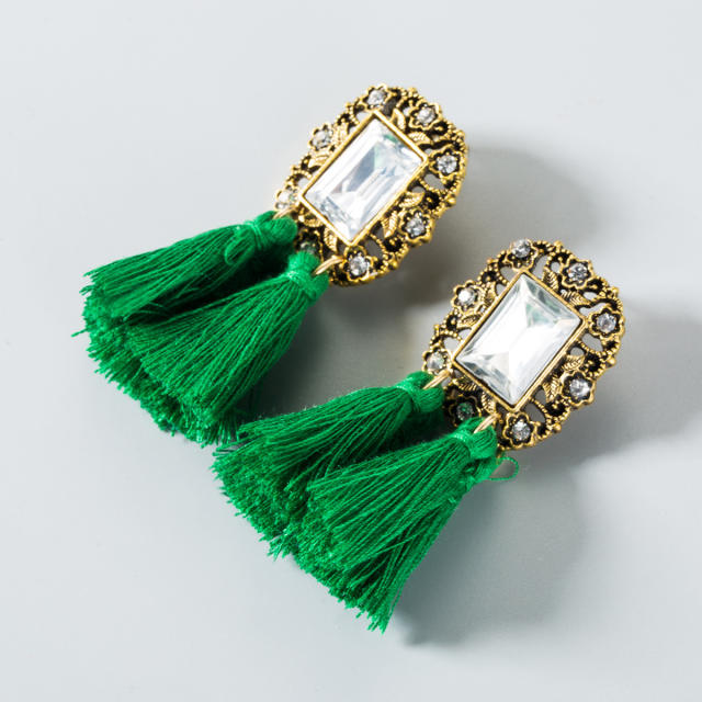 Bohemian crystal thread tassel earrings