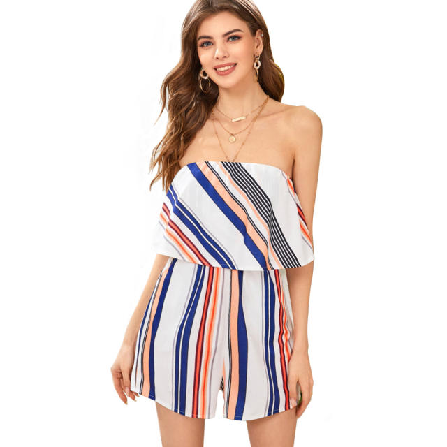 Striped strapless rompers jumpsuit