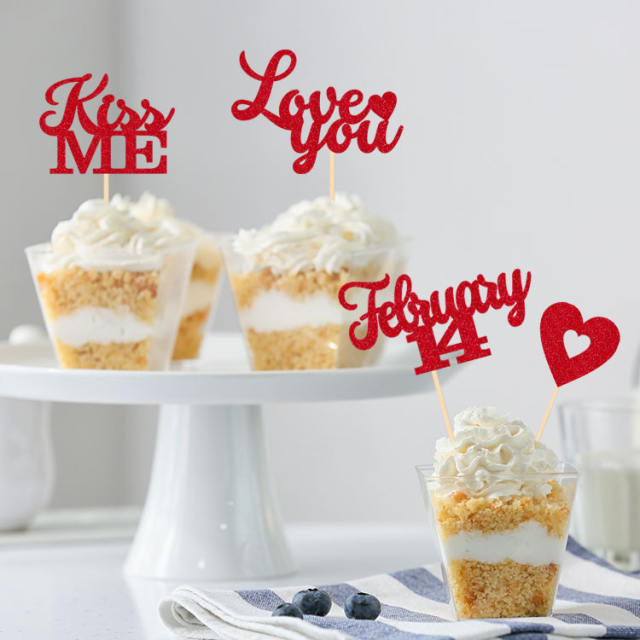 Love you kiss me cup cake toppers