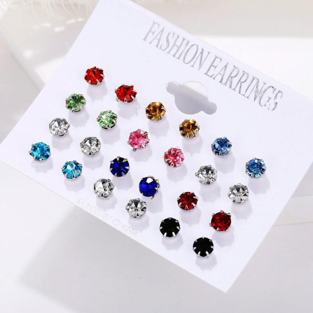 New colorful crystals earings set 12 pairs