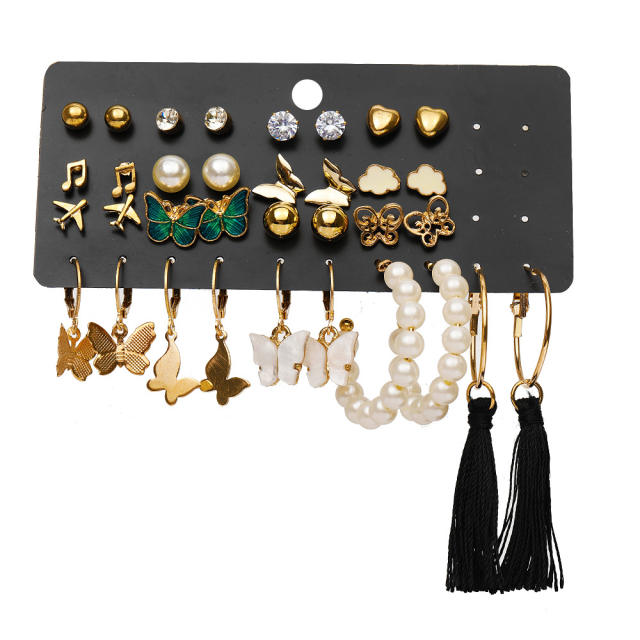 Fashion Pearl tassel earrings earings set 17 pairs