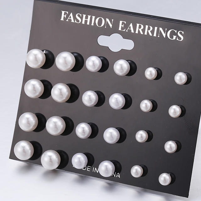 New faux pearl stud earrings set 12 pairs