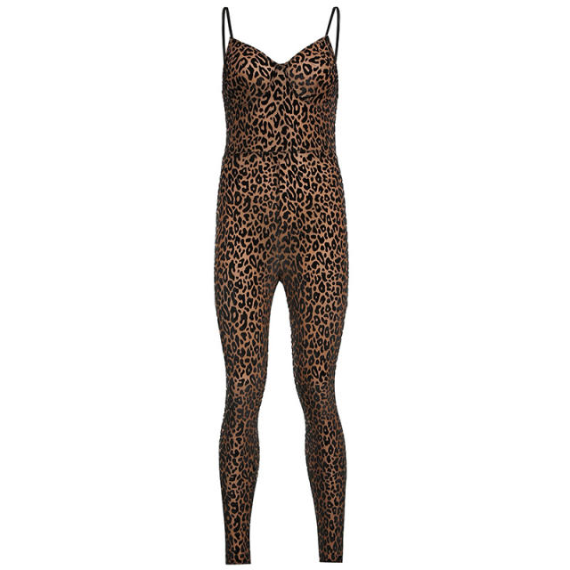 Sexy leopard grain v neck women jumpsuit