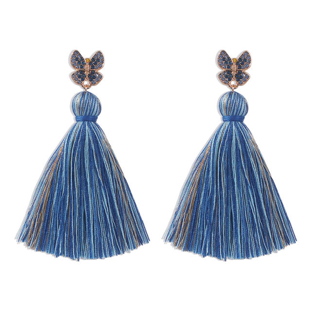 Diamond Butterfly long-style thread tassel earrings