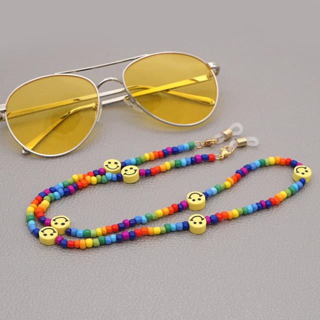 Boho seed beads smile face mask glasses chain