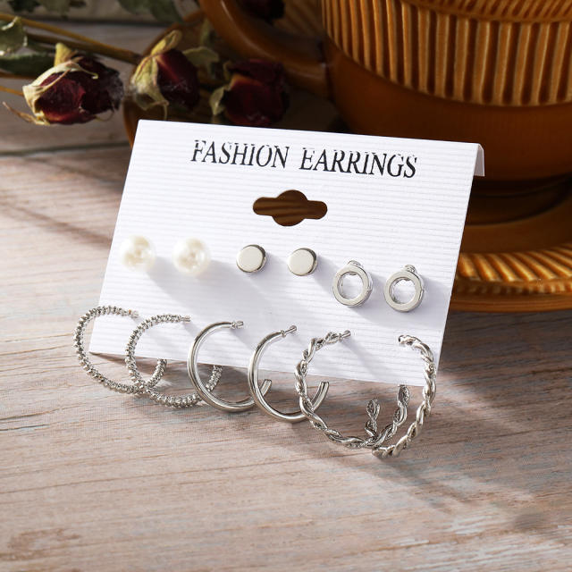 Pearl  circle earings set 6 pairs