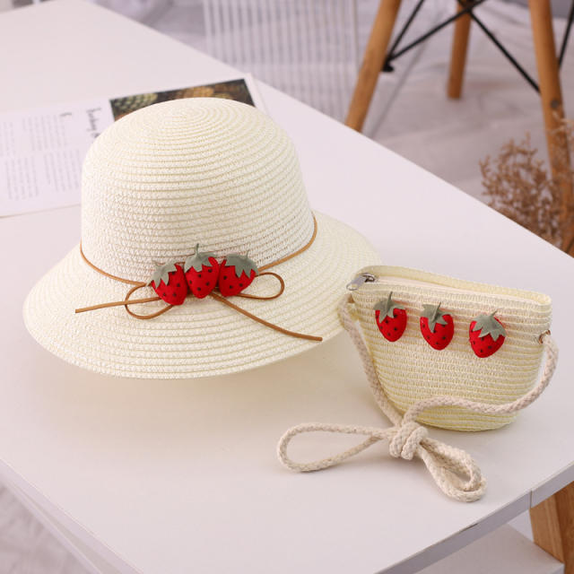 Cute strawberry straw bucket hat