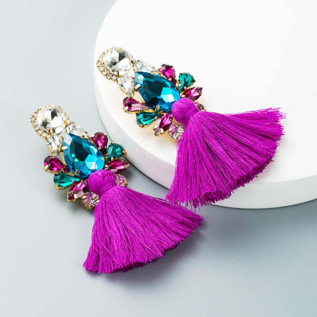 Bohemian crystal thread tassel earrings