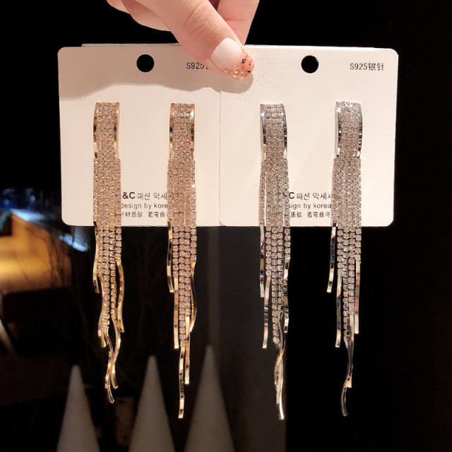 Diamond chain tassel earrings 925 silver needle