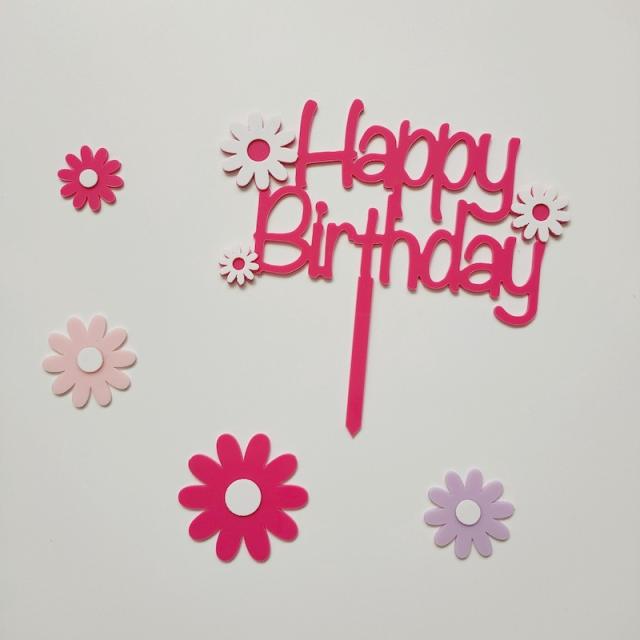 Happy birthday colorful daisy flower cake toppers