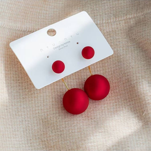 925 silver needle red pearl jacket earrings