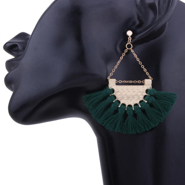 Bohemian fan-shaped hoop tassel earrings