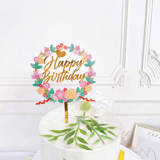 Happy birthday flower cake toppers
