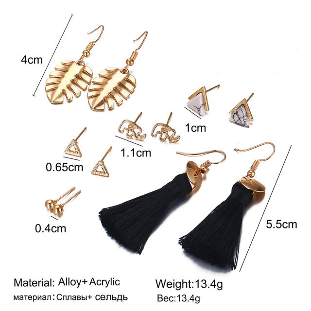 Triangle elephant tassel earrings  6 pairs set