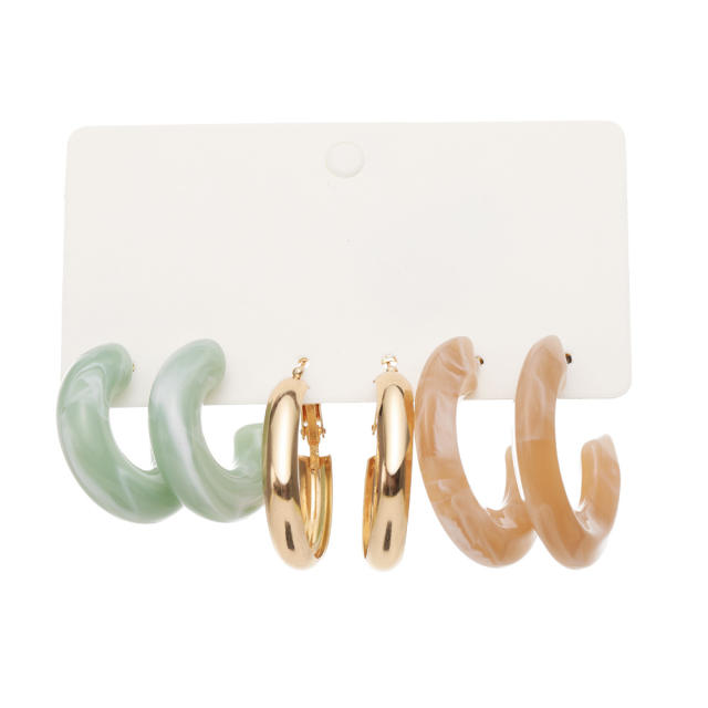 Acetate board hoop earrings suit 3 pairs