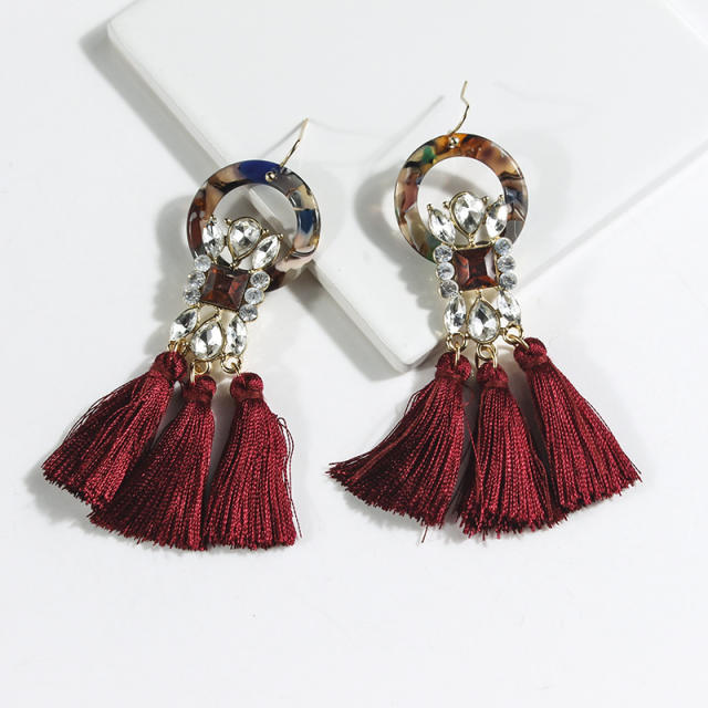Acetate version hoop diamond  long-style thread tassel earrings