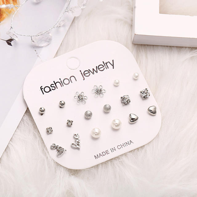 Fashion diamond flower earings set 9 pairs