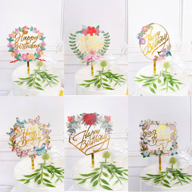 Happy birthday flower cake toppers