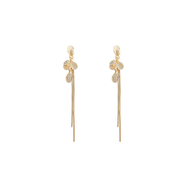 925 silver needle Opal diamond chain tassel earrings