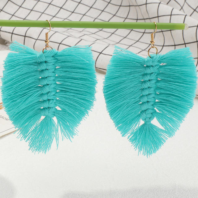 Bohemian leaf-shaped long-style thread tassel earrings