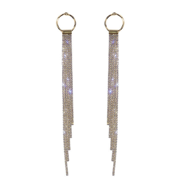 925 silver needle long-style diamond chain tassel earrings
