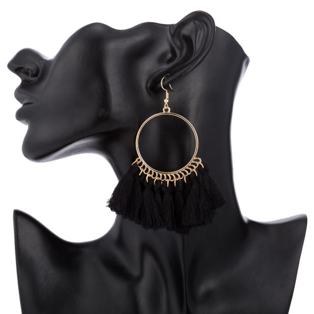Metal hoop tassel earrings