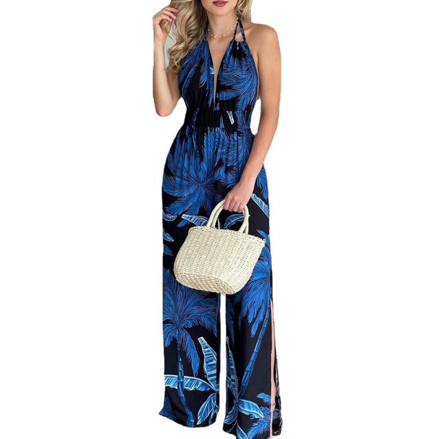 Patterned halter neck jumpsuits