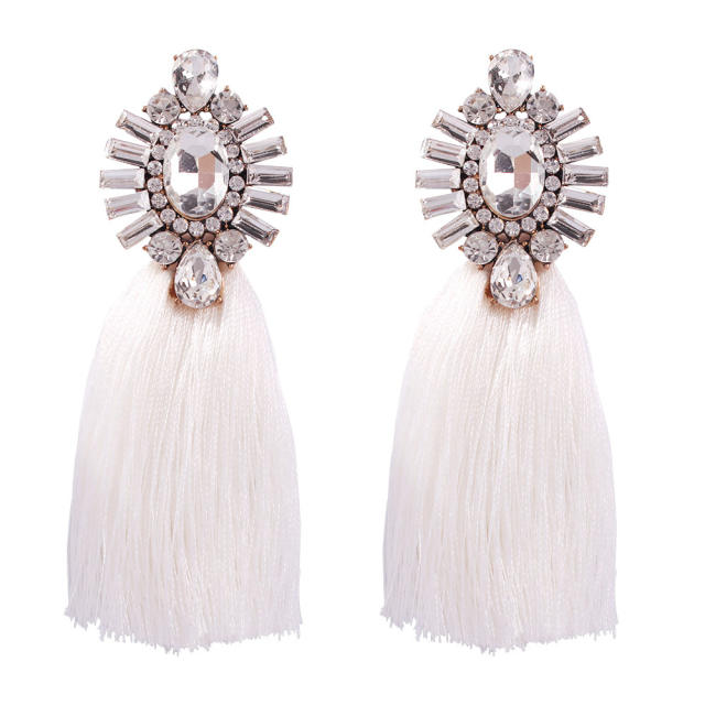 Rhinestone long-style thread tassel earrings