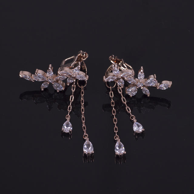 Cubic zirconia tassel clip on earrings