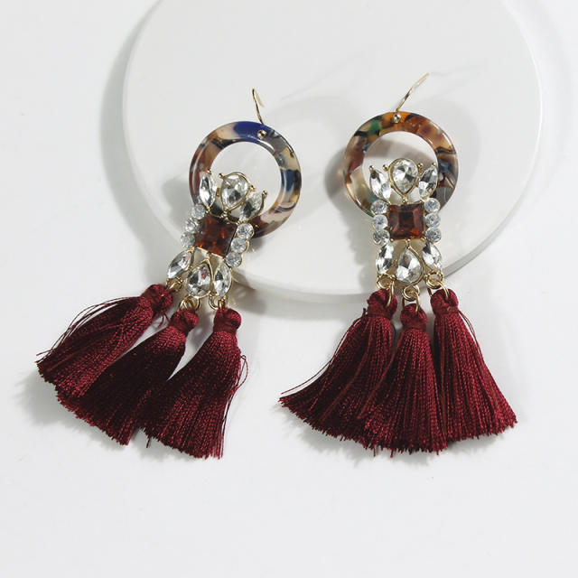 Acetate version hoop diamond  long-style thread tassel earrings
