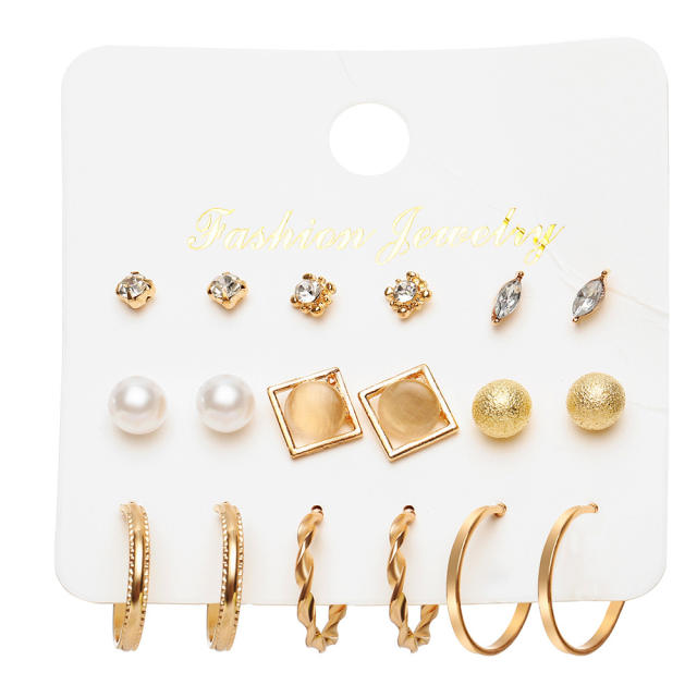 Fashion rhinestone pearl earrings suit 9 pairs